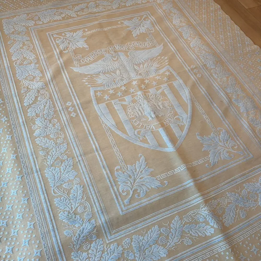 Vintage Monument Mills Valley Forge Military Academy Blue/Tan Coverlet 61
